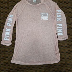 Victoria’s Secret PINK Long Sleeve Shirt Womens Large Light Pink Logo Tee